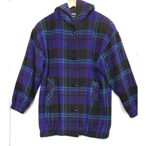 Vintage Karizma Womens Plaid Wool Jacket Size M Toggle Y2K Grunge Hoodie Coat
